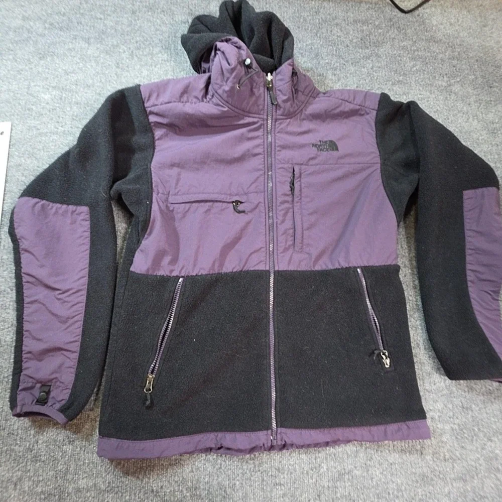 The North Face Jacket Mens Medium Black Purple Fleece Hooded Denali Full Zip
